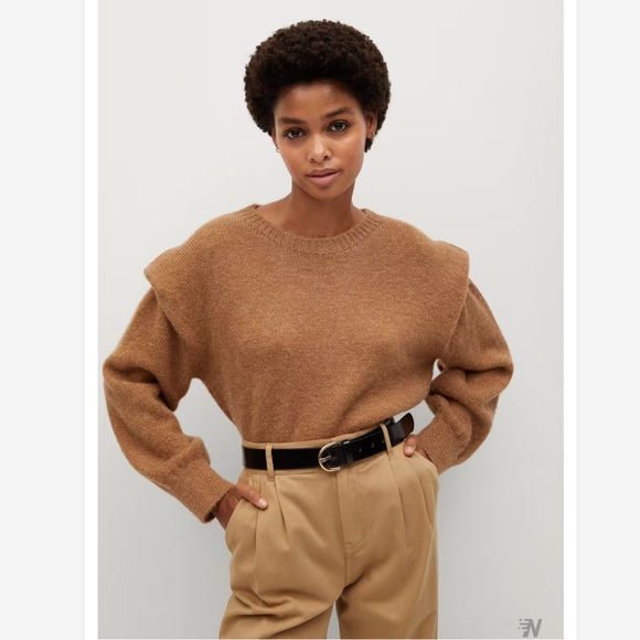 Mango Sweaters - NEW Mango Knitted Sweater with Should Pads in Brown, Size S